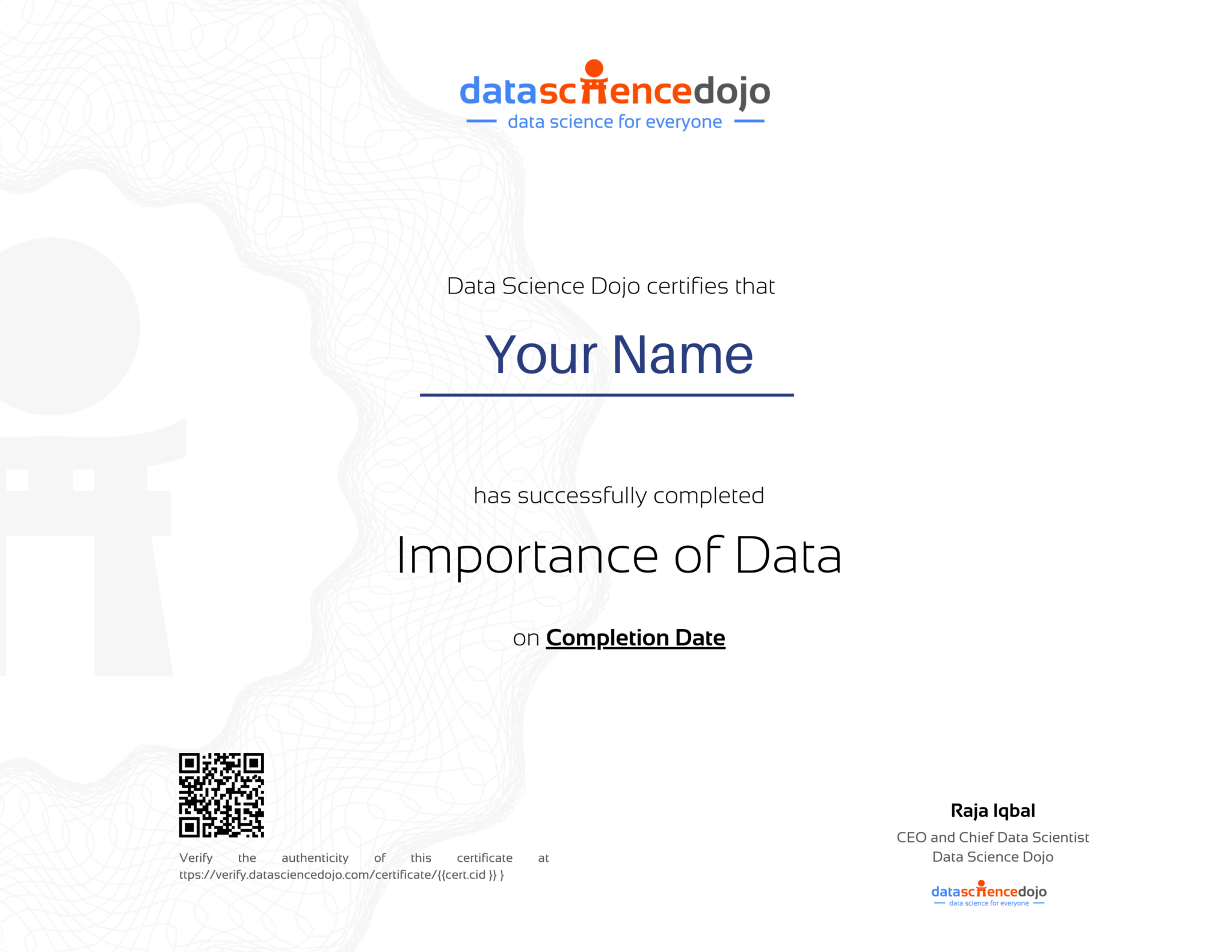 Importance of Data - Certificate Example